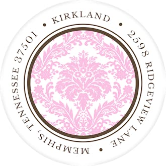 Damask Pink Round Address Label