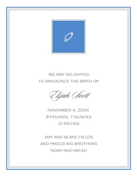 Diaper Pin Blue Boy Birth Announcement