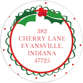 Holly Christmas Round Address Sticker