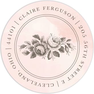 Rose Engraving Blush Round Address Label