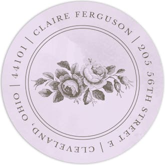 Rose Engraving Lavender Round Address Label