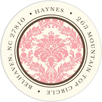 Damask On Ivory Pink Round Address Label