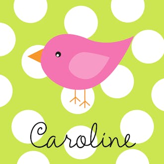 Pink Bird On Dots Green Square Enclosure Card