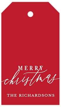 Merry Christmas Calligraphy Red (Vertical) Hanging Gift Tag