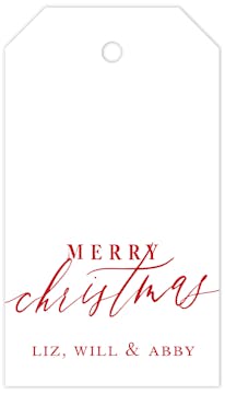 Merry Christmas Calligraphy White (Vertical) Hanging Gift Tag