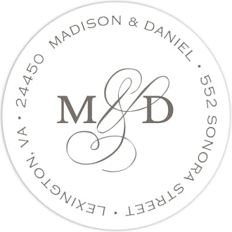 Modern Monogram White Round Address Label
