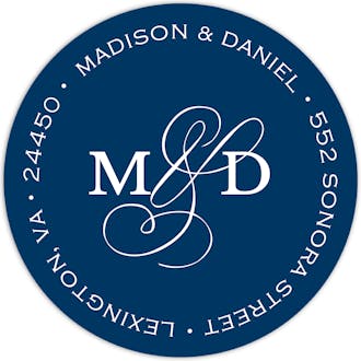 Modern Monogram Navy Round Address Label