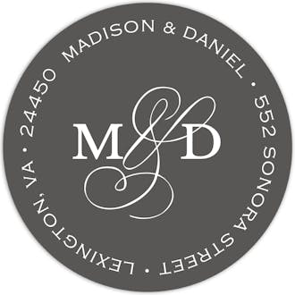 Modern Monogram Charcoal Round Address Label