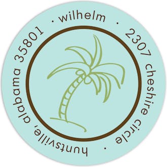 Palm Tree Lime on Robin's Egg Round Address Label
