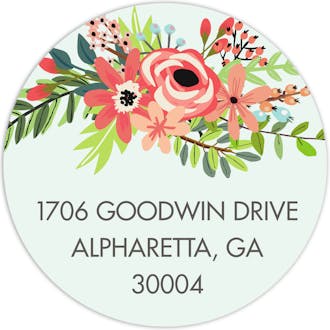 Coral Bouquet Mint Round Address Label