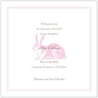 Spring Hare Ballet Girl Square Birth Announcement
