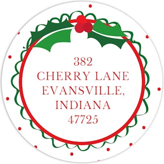 Holly Christmas Round Address Sticker