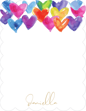 Watercolor Hearts Flat Note