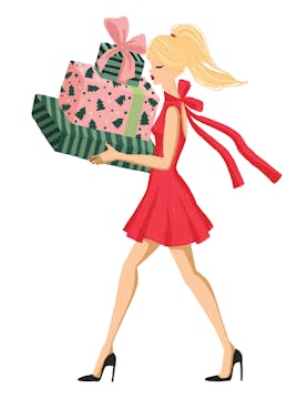 Holiday Girl with Gifts Blonde Folded Holiday Greeting Card 