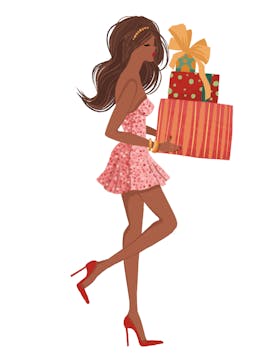 Holiday Girl with Gifts Multicultural Folded Holiday Greeting Card 