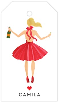Holiday Girl with Champagne Blonde Hanging Gift Tag