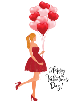 Holiday Girl with Heart Balloons Blonde Folded Note 