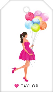 Girl with Balloons Brunette Hanging Gift Tag