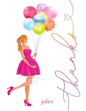 Girl with Balloons Thanks Blonde Folded Note 