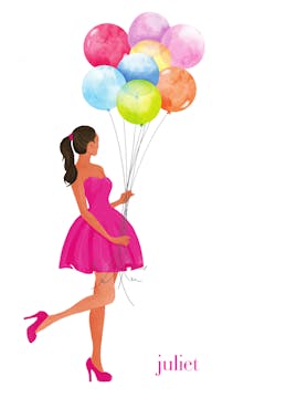 Girl with Balloons Thanks Multicultural Folded Note
