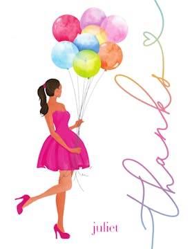 Girl with Balloons Thanks Multicultural Folded Note