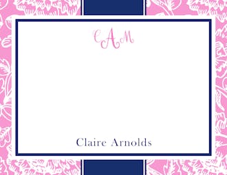 Pink Floral Damask on Navy Flat Note 