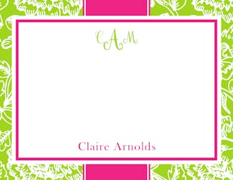 Green Floral Damask on Hot Pink Flat Note 