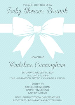 Sweet Blue Baby Shower Bow Invitation 