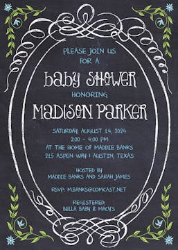 Sweet Blue Chalkboard Baby Shower Invitation 