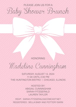 Sweet Pink Baby Shower Bow Invitation 