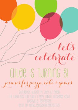 Fun Balloons Birthday Party Invitation 