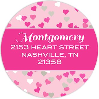 Pink Confetti Hearts Round Address Label