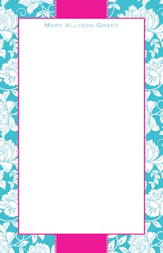 White Floral on Blue and Hot Pink Notepad 