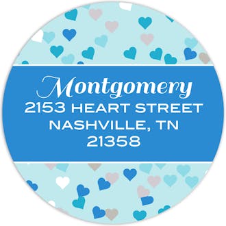 Blue Confetti Hearts Round Address Label