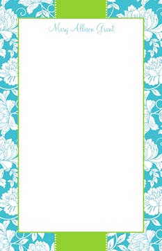White Floral on Blue and Green Notepad 
