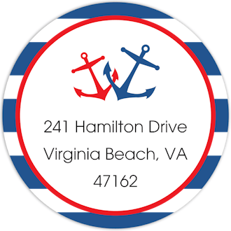 Nautical Blue and Red Round Return Address Label