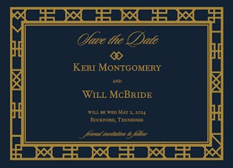 Navy Art Deco Save The Date Card