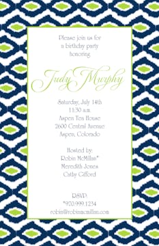 Navy and Lime Green Ikat Invitation