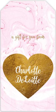 Pink Marbled Hanging Gift Tag With Golden Glittery Heart