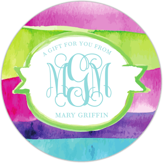 Watercolor Monogrammed Circle Gift Sticker