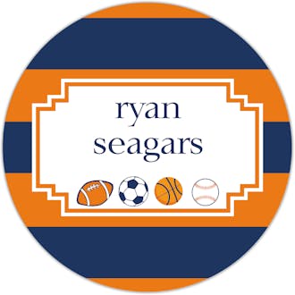 Sports Circle Gift Sticker With Orange And Navy Stripes