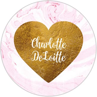 Pink Marbled Glitter Gold Heart Circle Gift Sticker