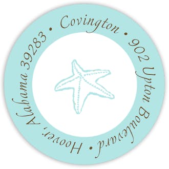 Blue starfish circle address label
