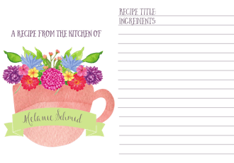 Floral Teacup Recipe Card