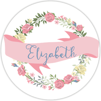 Floral Wreath And Banner Water-Resistant Label