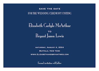 Navy Svelte Save The Date Card