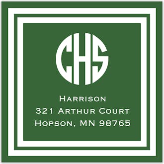 Green and White Initial or Monogram Return Address Label
