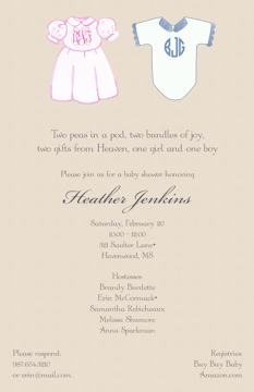 Boy and Girl Twin Monogrammed Clothes Invitation