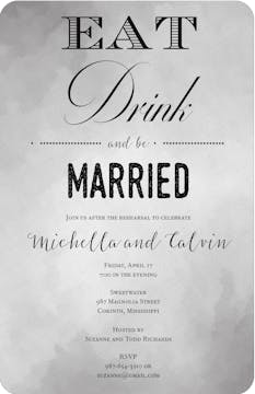 Eat Drink and Be Married Gray Watercolor Invitation