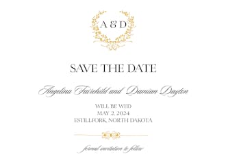 Gold Wreath Save The Date Card